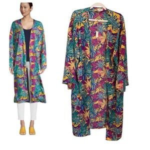World Market One Size Euphoric Jungle Palm Open Kimono Duster Multicolor NWT